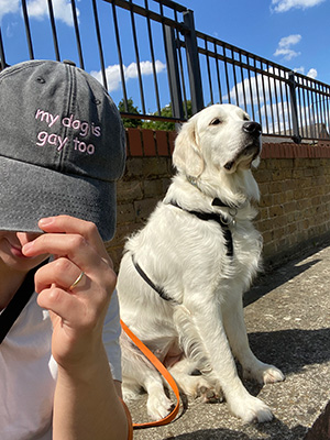 Me wearing my Grubbypaws cap with Lalo, Buffy's best friend