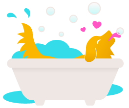 Illustration of dog taking a bath