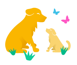 Illustration of a big dog with a puppy